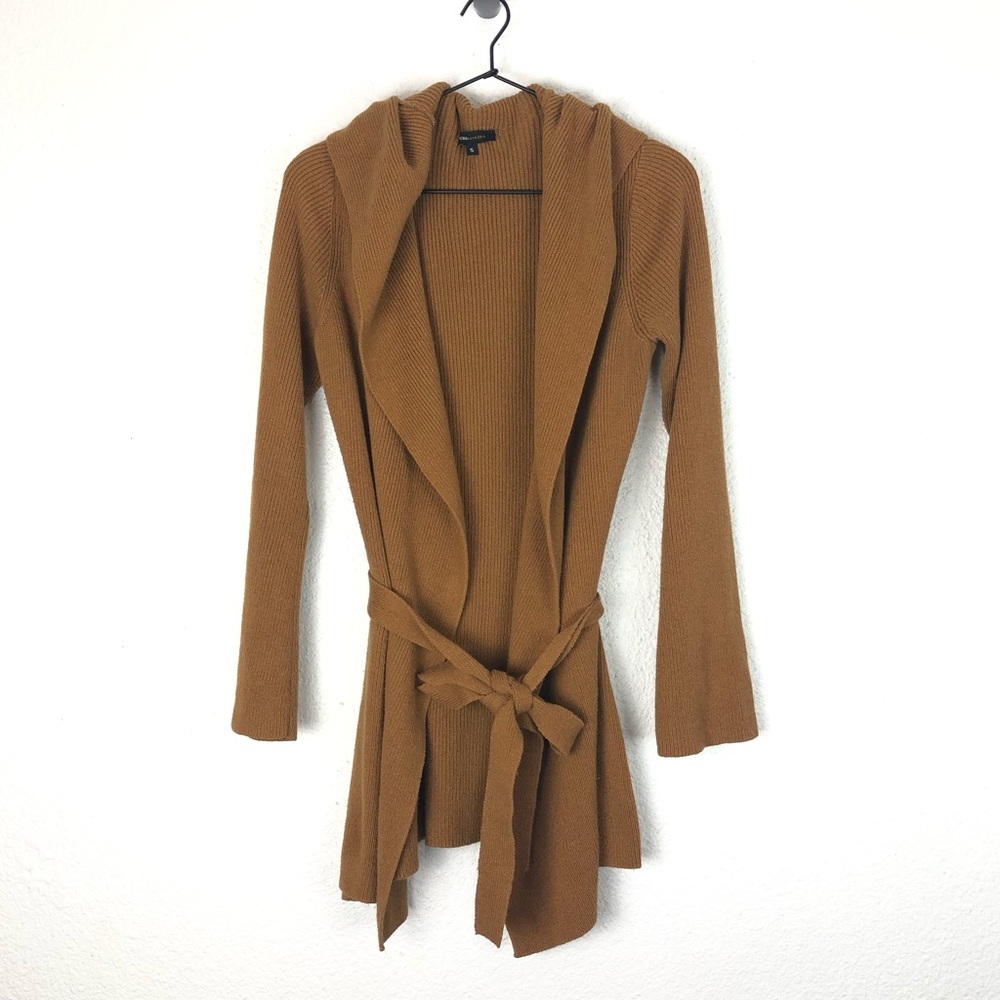 BCBGMaxAzria Brown Long Cardigan Knit Belted